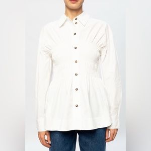 Ganni White Shirred Shirt Size M